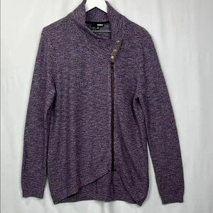 Brooklyn Industries Womens Sweater Purple M Front Zip Snap Neckline Hi-Lo Hem